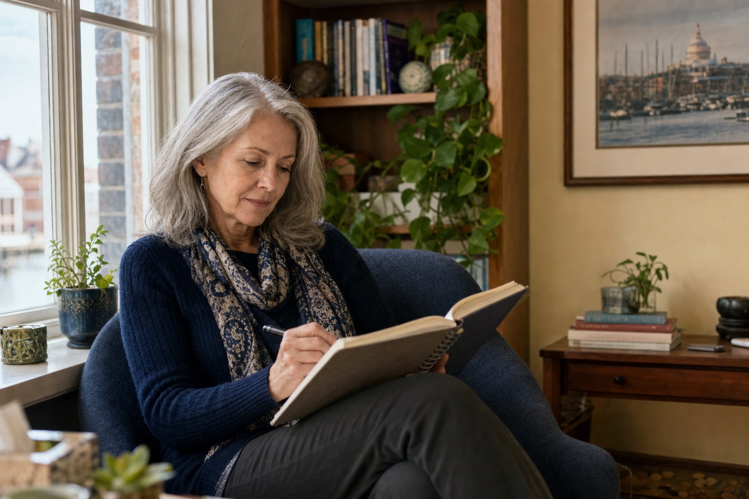 Nora Penhallow working quietly in her office